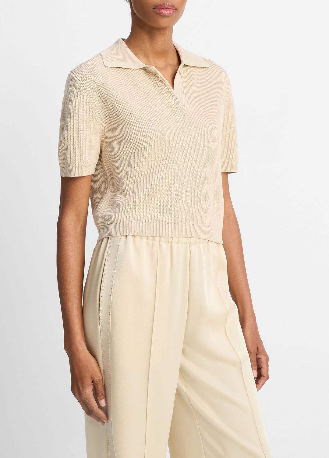 Ribbed Silk-Cotton Polo Sweater in Sweaters PALE CANYON | VINCE Sale
