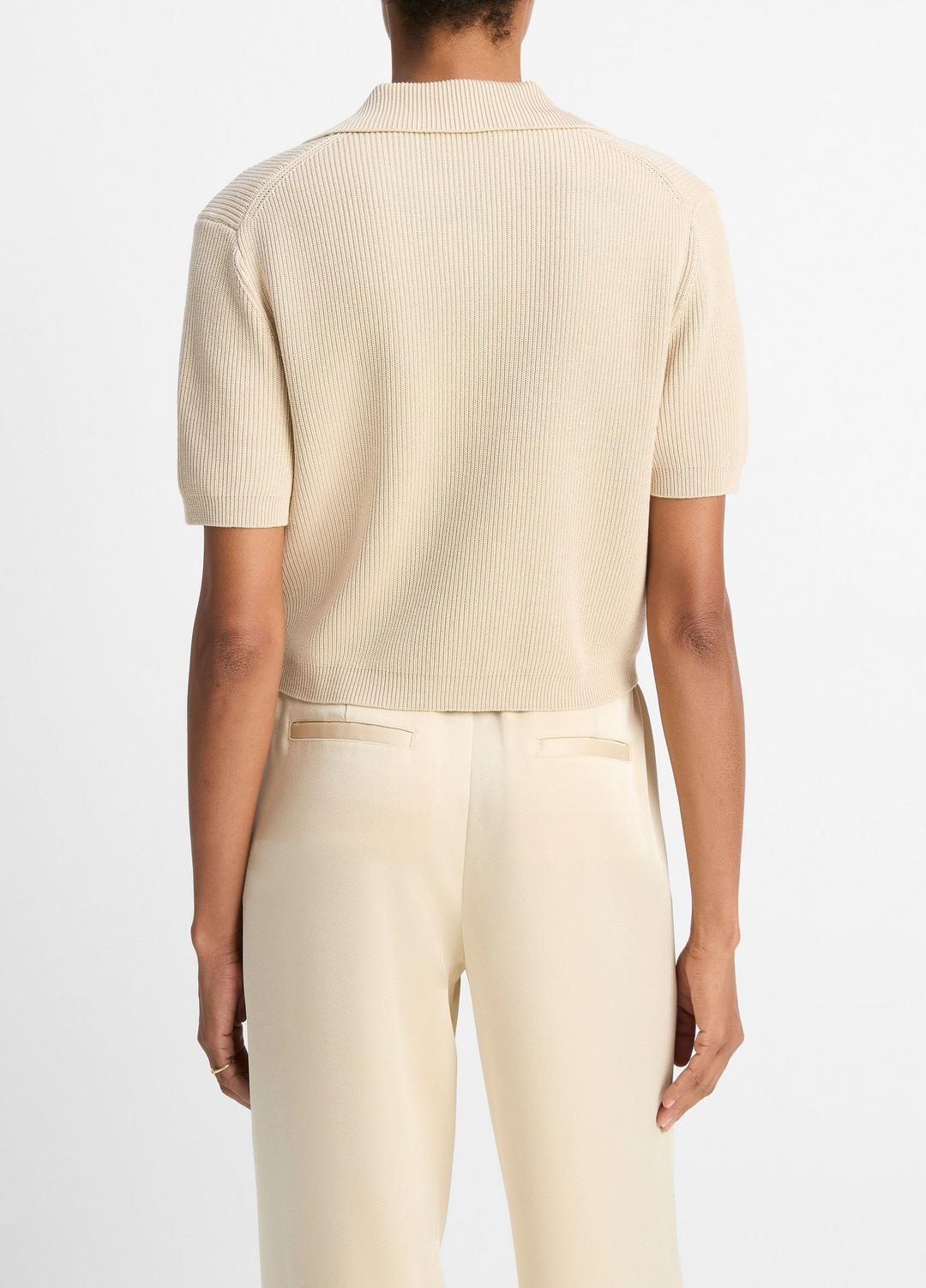 Ribbed Silk-Cotton Polo Sweater in Sweaters PALE CANYON | VINCE Sale