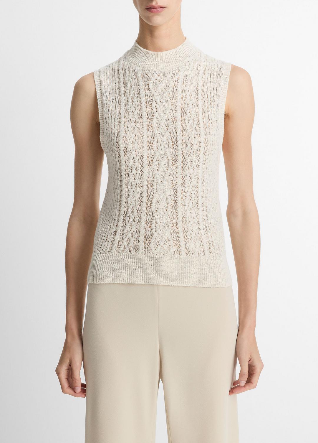 Cable Cotton-Blend Double-Layer Shell in Sweaters OFF WHITE/GOLD CLIFF | VINCE Sale