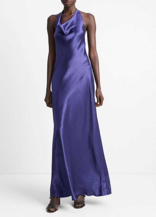 Satin Cowl-Neck Maxi Dress in Dresses & Skirts DEEP IRIS | VINCE Sale