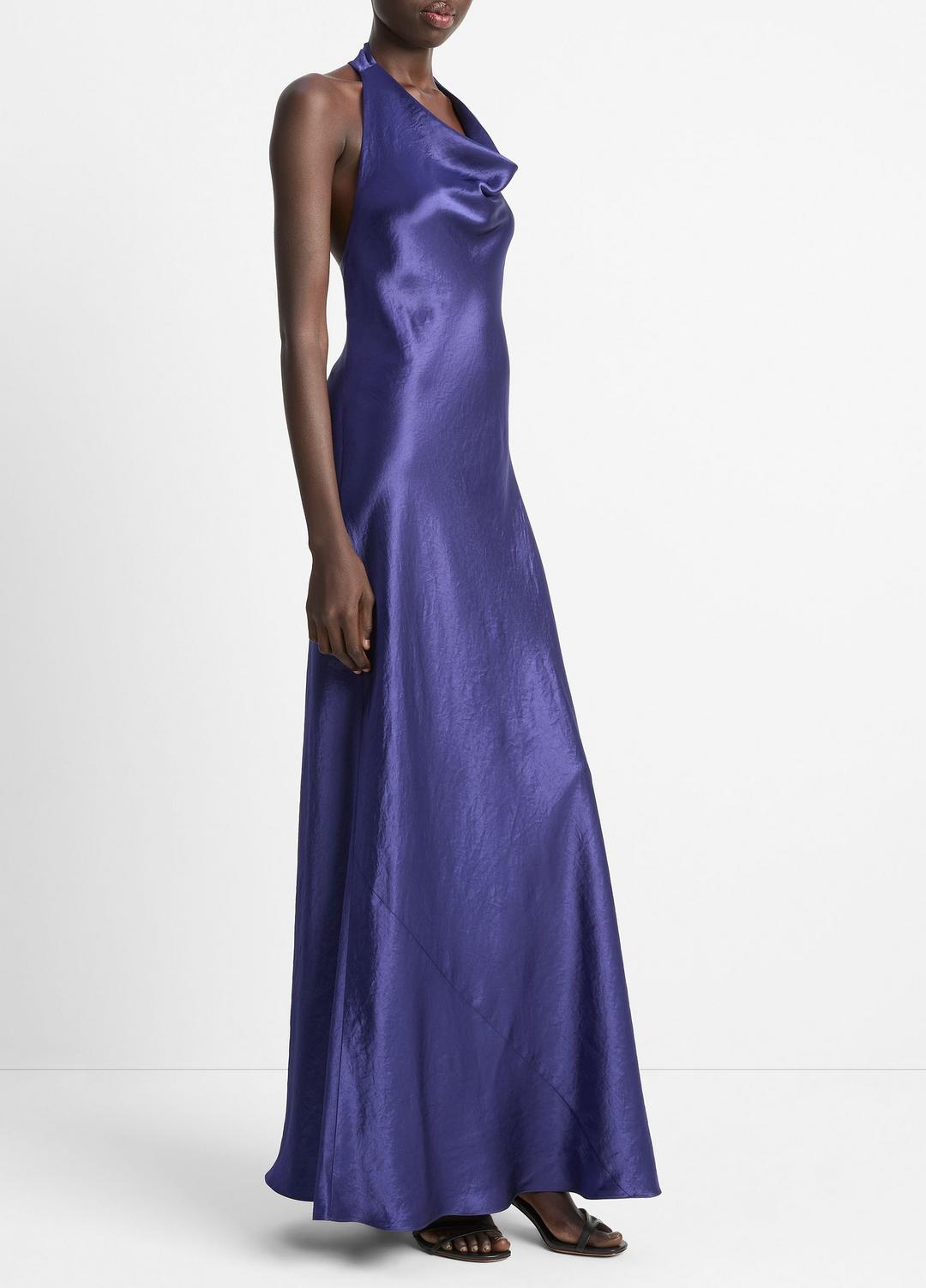 Satin Cowl-Neck Maxi Dress in Dresses & Skirts DEEP IRIS | VINCE Sale