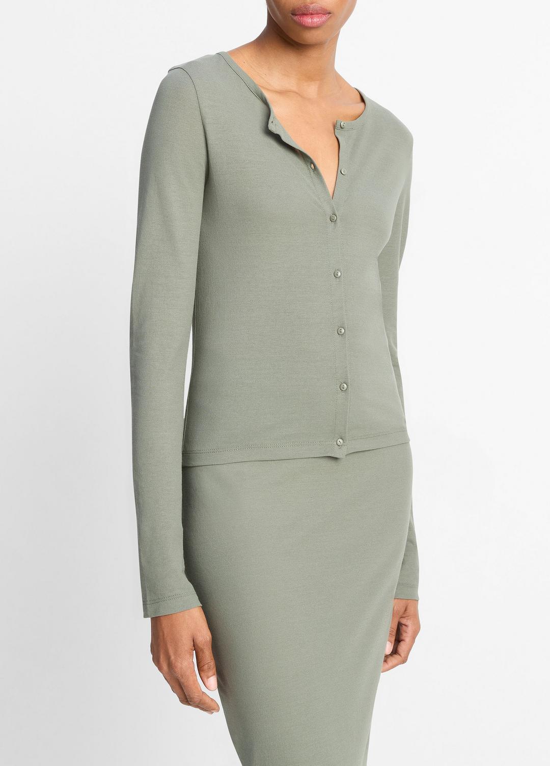 Cotton Crepe Jersey Cardigan in Shirts & Tees CLAY SAGE | VINCE Sale
