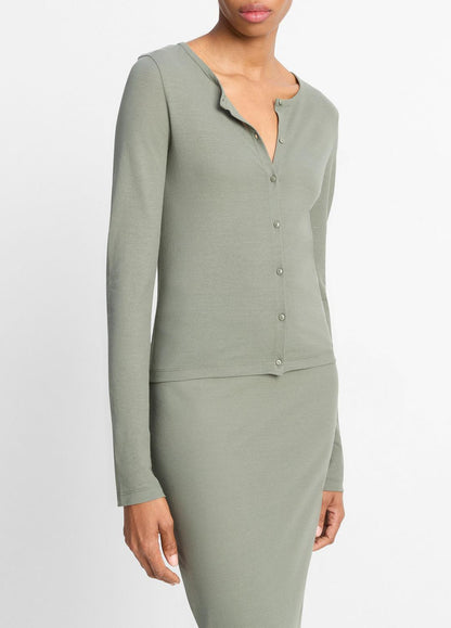 Cotton Crepe Jersey Cardigan in Shirts & Tees CLAY SAGE | VINCE Sale