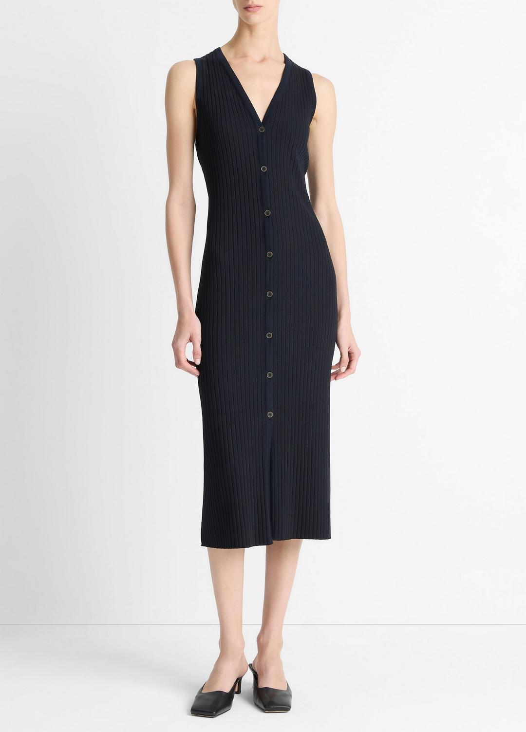 Ribbed Cotton-Blend Button-Front Dress in Dresses & Skirts COASTAL BLUE | VINCE Sale