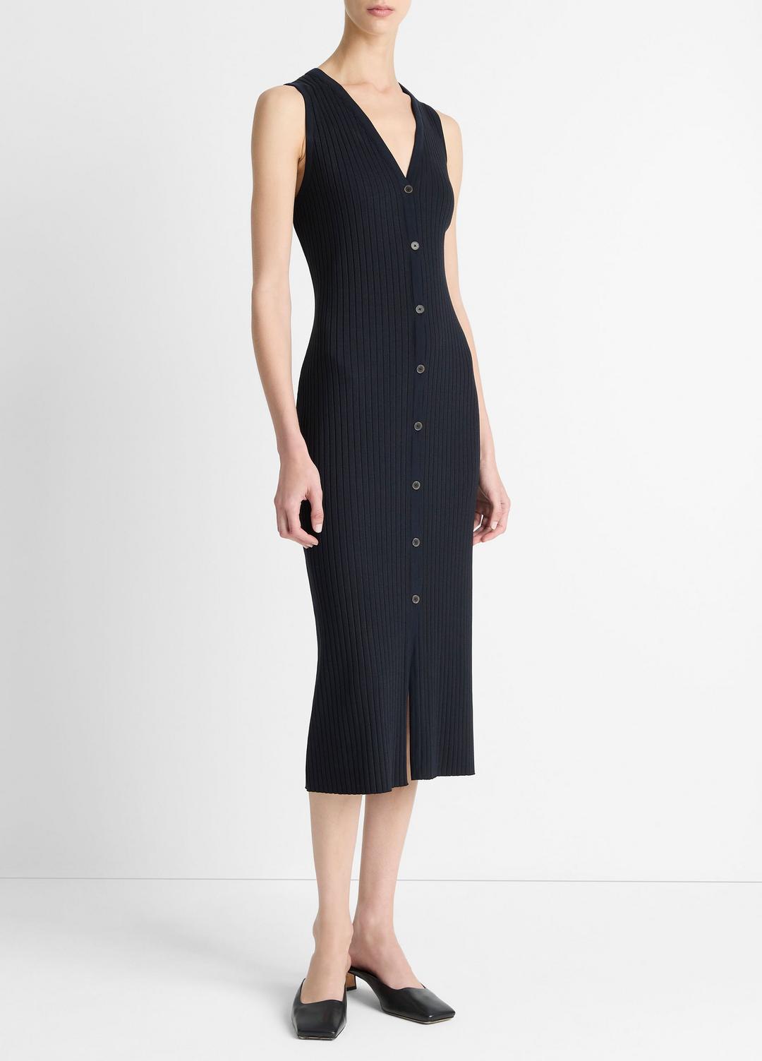 Ribbed Cotton-Blend Button-Front Dress in Dresses & Skirts COASTAL BLUE | VINCE Sale