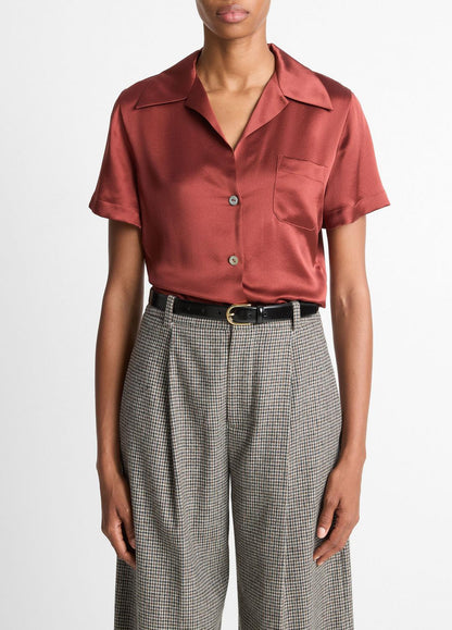Silk Short-Sleeve Button-Front Shirt in Shirts & Tees SIENA | VINCE Sale