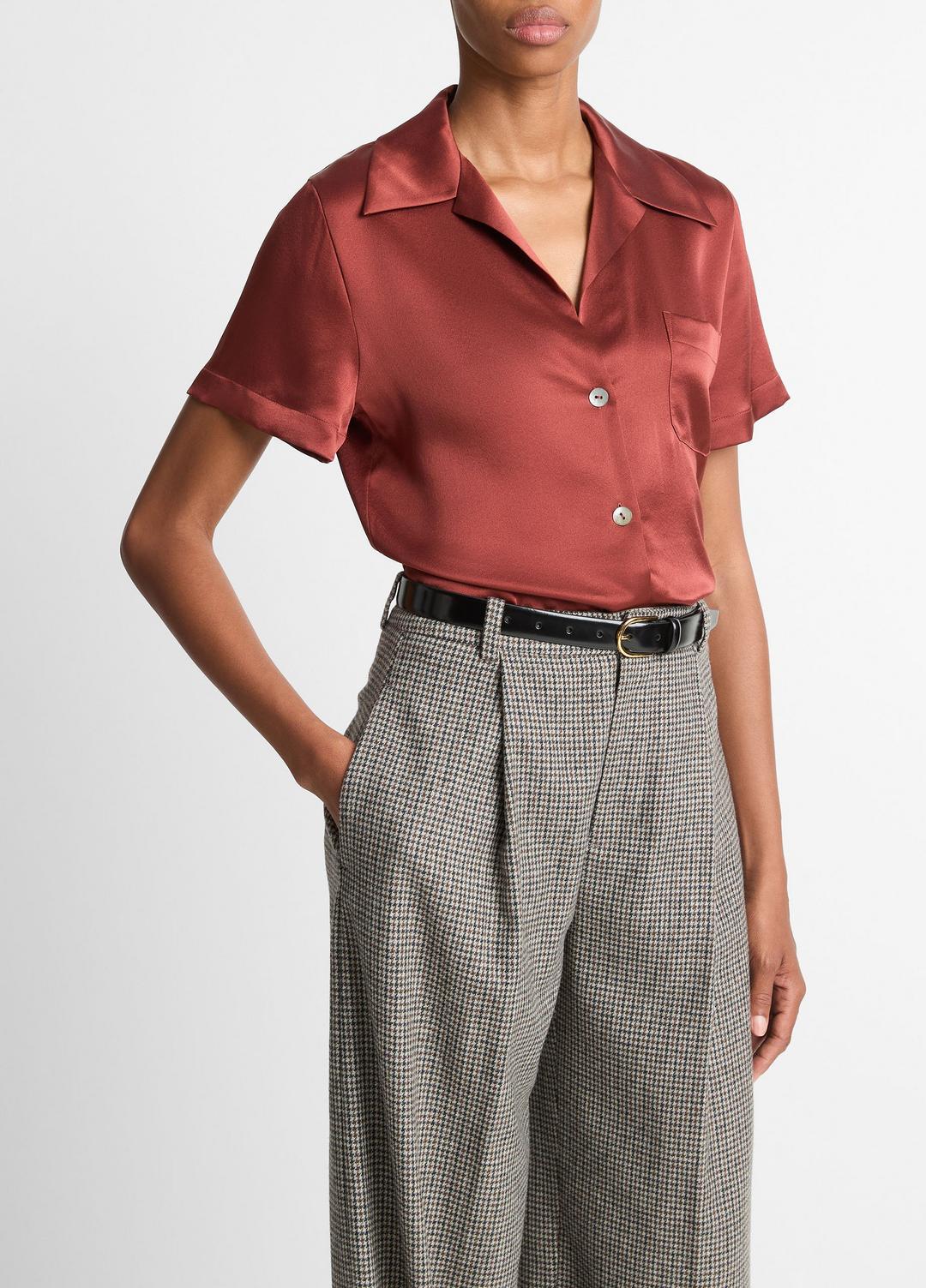Silk Short-Sleeve Button-Front Shirt in Shirts & Tees SIENA | VINCE Sale