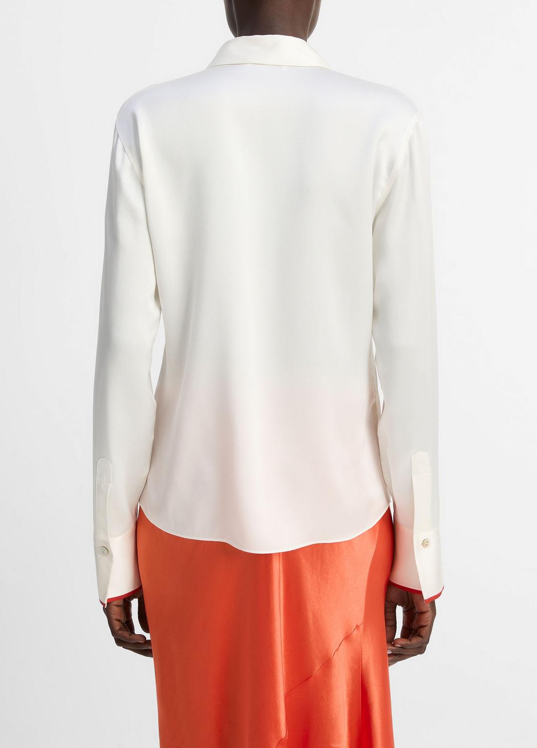Tipped Silk Button-Front Blouse in Shirts & Tees OFF WHITE/BRICK ROSE | VINCE Sale