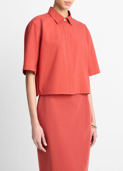 Cotton Short-Sleeve Cropped Shirt in Shirts & Tees BRICK ROSE | VINCE Sale