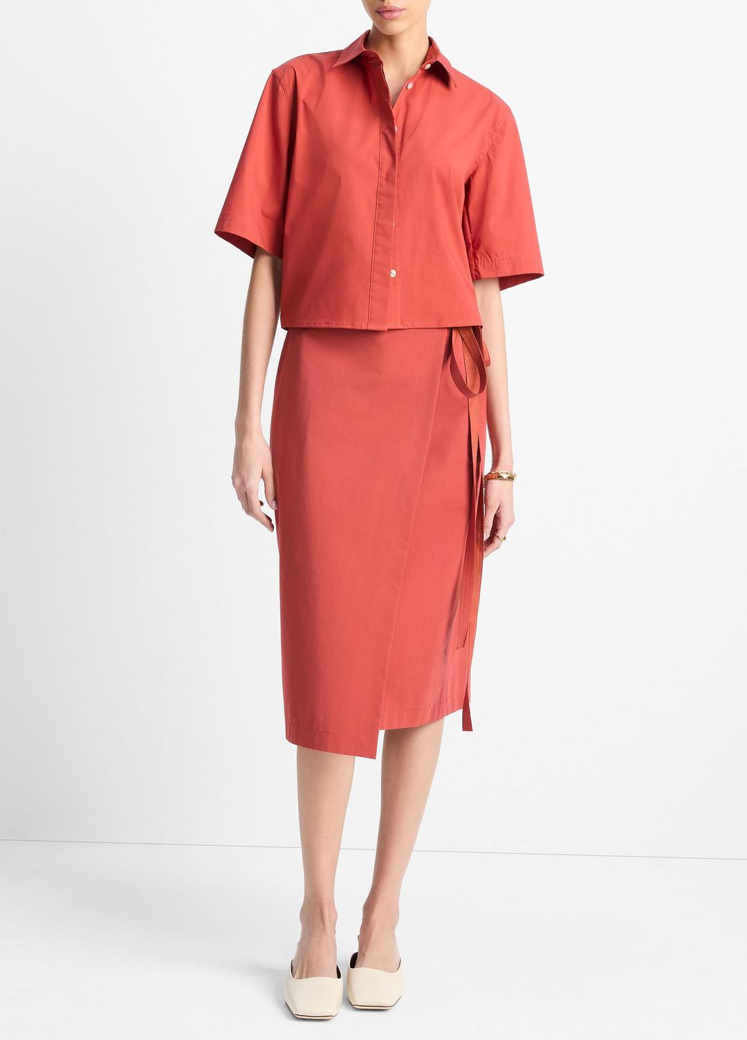 Cotton Short-Sleeve Cropped Shirt in Shirts & Tees BRICK ROSE | VINCE Sale
