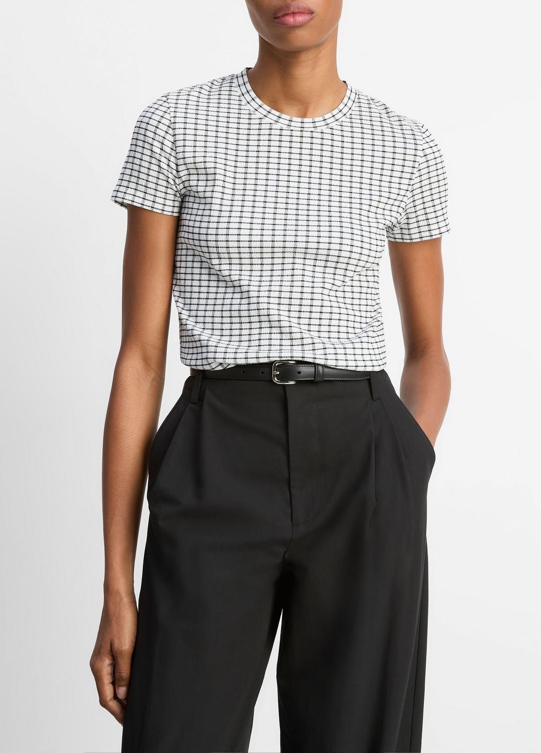 Checked Smocked T-Shirt in Shirts & Tees BLACK COMBO | VINCE Sale