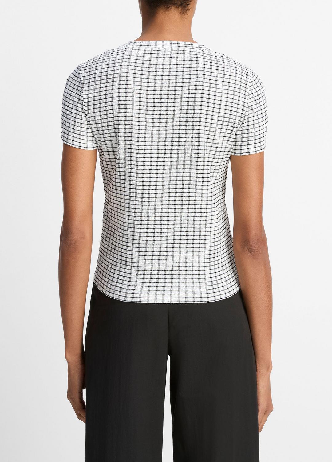 Checked Smocked T-Shirt in Shirts & Tees BLACK COMBO | VINCE Sale