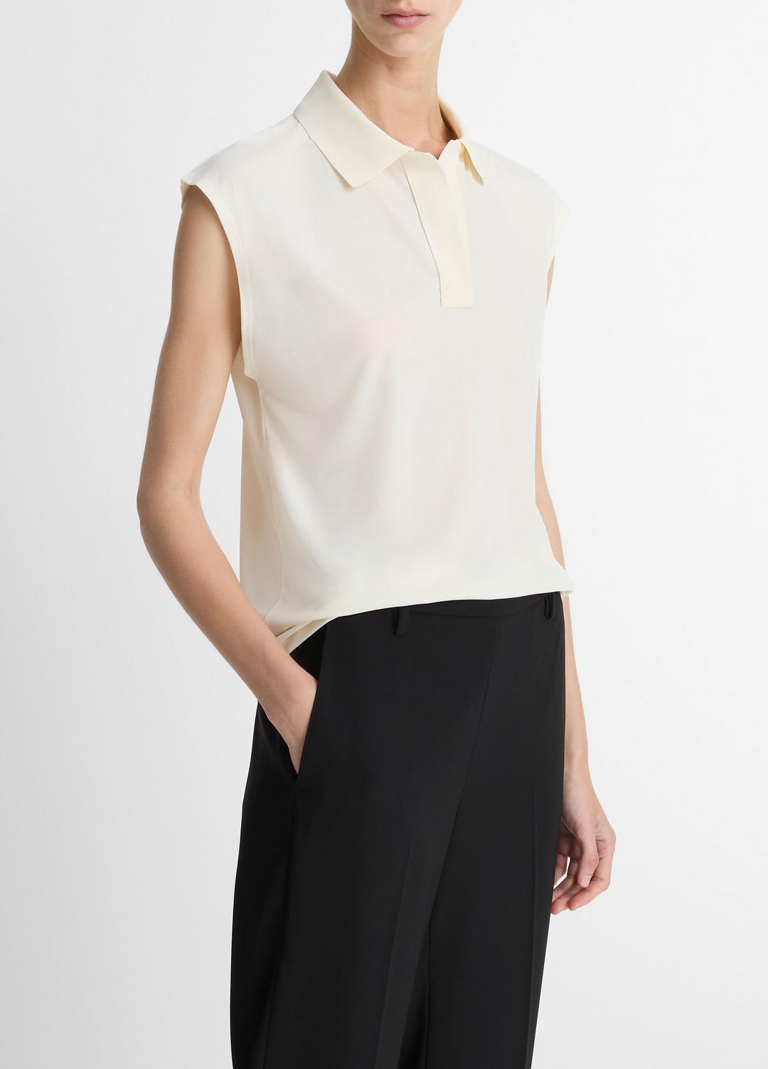 Matte Jersey Cap-Sleeve Polo Top in Shirts & Tees IVORY | VINCE Sale
