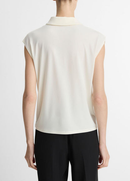 Matte Jersey Cap-Sleeve Polo Top in Shirts & Tees IVORY | VINCE Sale