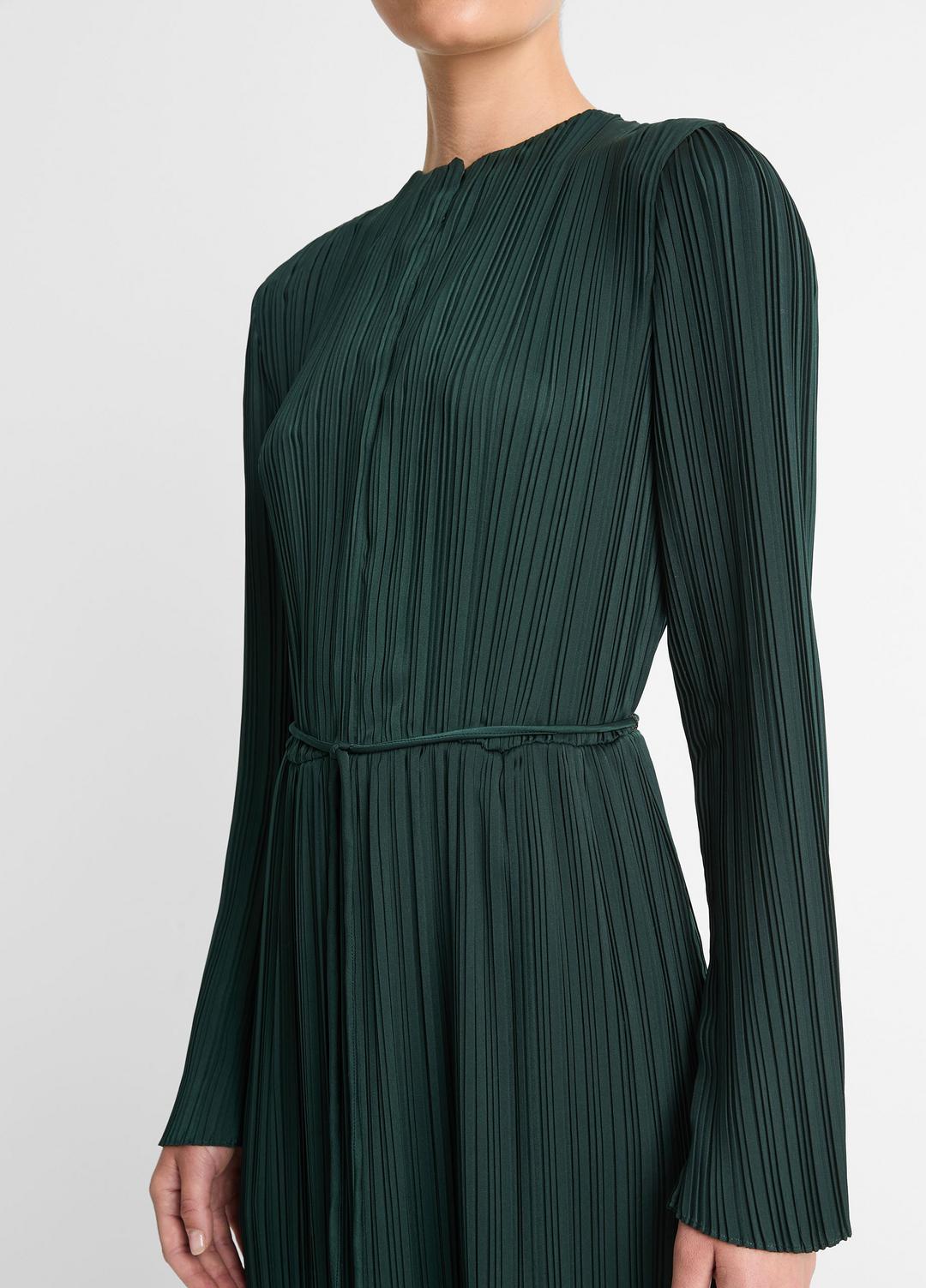 Pleated Satin Long-Sleeve Dress in Dresses & Skirts MARINE PINE | VINCE Sale