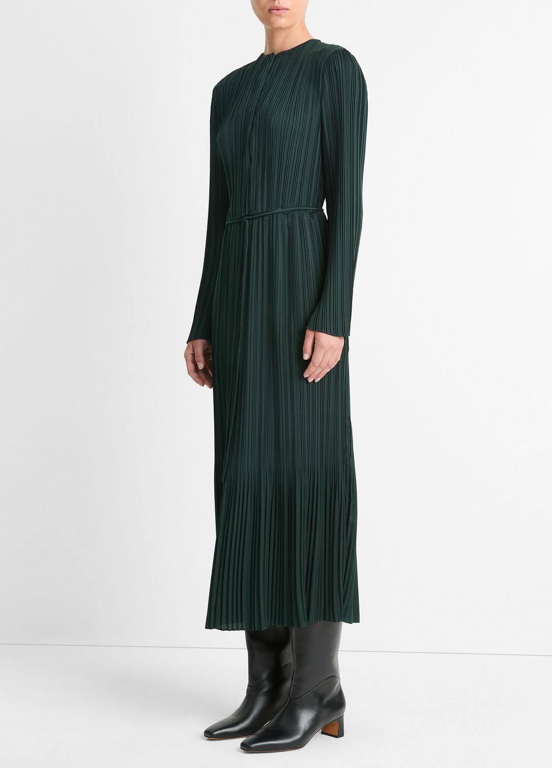 Pleated Satin Long-Sleeve Dress in Dresses & Skirts MARINE PINE | VINCE Sale