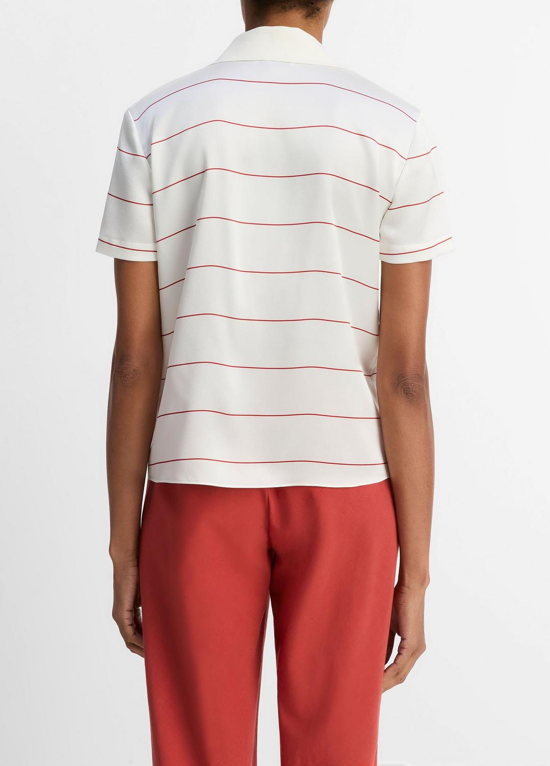Knit-Collar Striped Silk Polo Shirt in Shirts & Tees CREAM/BRICK ROSE | VINCE Sale