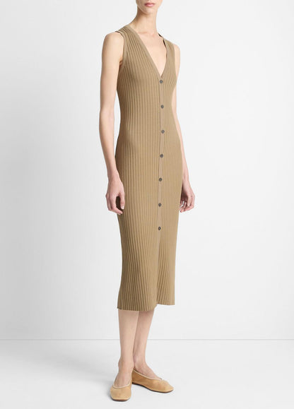 Ribbed Cotton-Blend Button-Front Dress in Dresses & Skirts TAPENADE | VINCE Sale