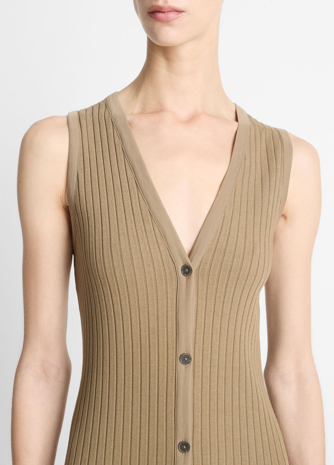Ribbed Cotton-Blend Button-Front Dress in Dresses & Skirts TAPENADE | VINCE Sale