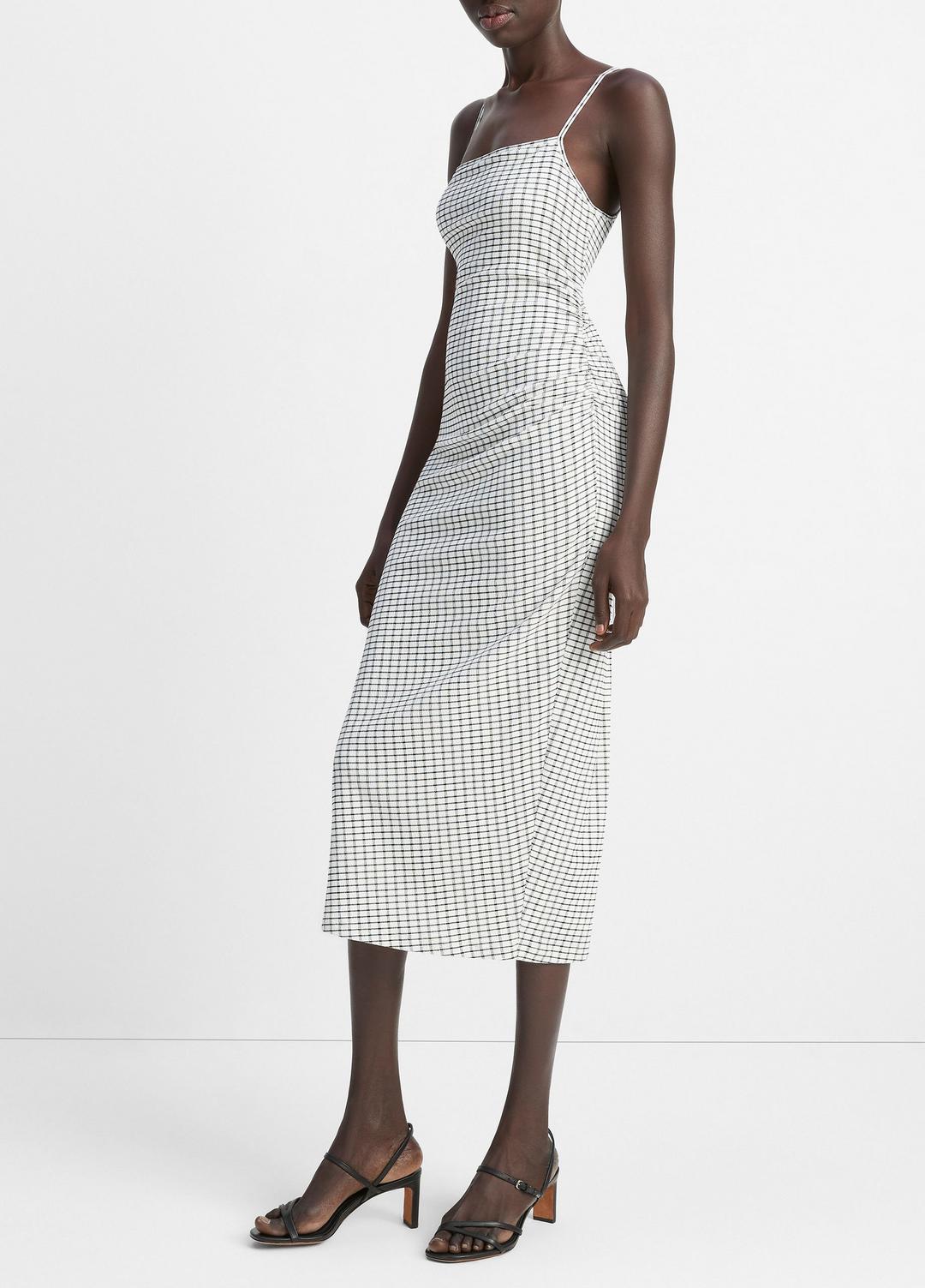 Checked Smocked Tank Dress in Dresses & Skirts BLACK COMBO | VINCE Sale