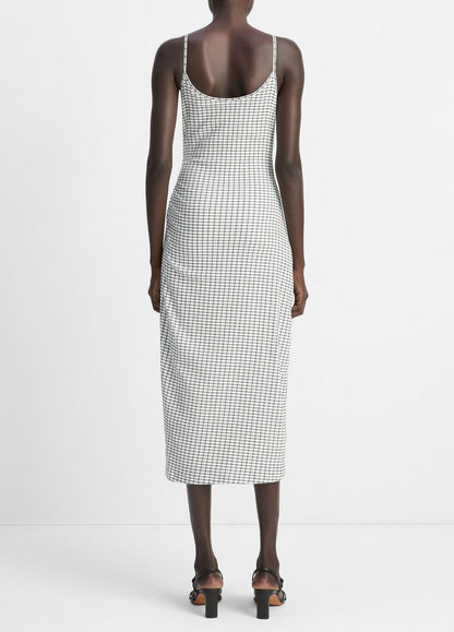 Checked Smocked Tank Dress in Dresses & Skirts BLACK COMBO | VINCE Sale